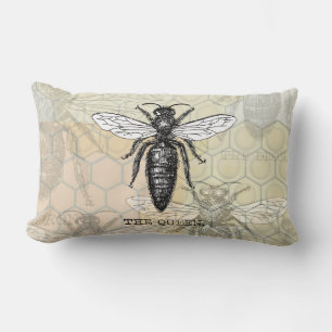 Cojín Lumbar Ilustración antigua de insecto bug abeja reina