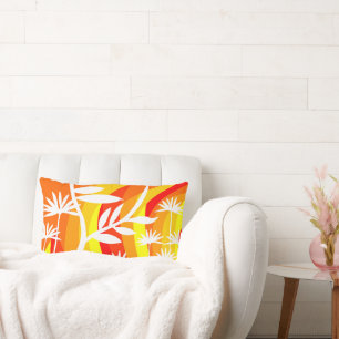 Cojín Lumbar Ilustracion Botánico Blanco y naranja