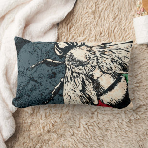 Cojín Lumbar Ilustracion colorido de insectos de abeja vintage