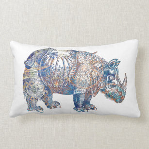 Cojín Lumbar Ilustracion colorido del rinoceronte del vintage