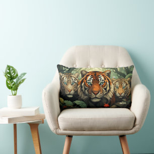 Cojín Lumbar Ilustracion de los tigres monogramo personalizado