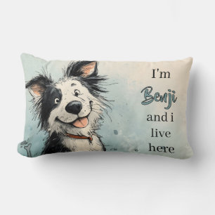 Cojín Lumbar Ilustracion de perro sonriente con nombre personal