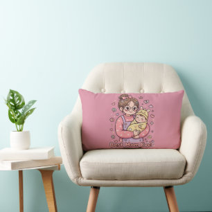 Cojín Lumbar Ilustración decorativa rosa de madre y bebé adorab