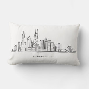 Cojín Lumbar Ilustración del paisaje urbano de Chicago IL