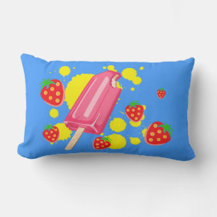 Cojín Lumbar Ilustración divertida de paleta rosa y fresas