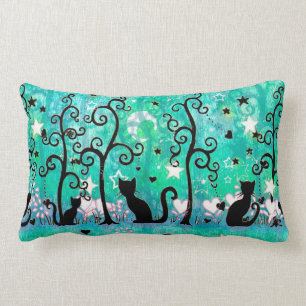 Cojín Lumbar Ilustracion divertido de las siluetas de un gato l