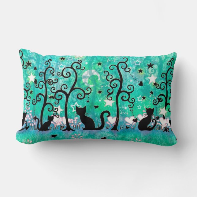 Cojín Lumbar Ilustracion divertido de las siluetas de un gato l (Anverso)