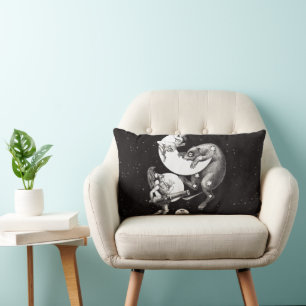 Cojín Lumbar Ilustracion nocturno del cielo celeste de la luna