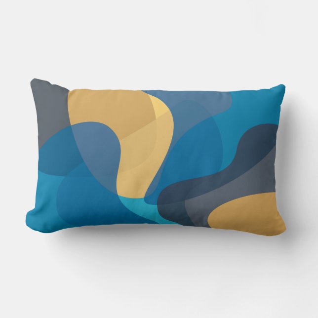 Cojín Lumbar Ilustracion ondulado azul, amarillo, fresco y mode (Anverso)