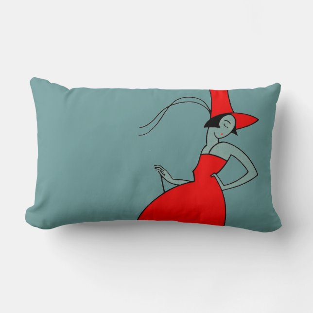 Cojín Lumbar Ilustracion rojo del parasol de la mujer del (Anverso)