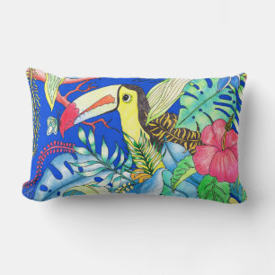 Cojín Lumbar Ilustracion Tropical Toucan & Jungle Foliage