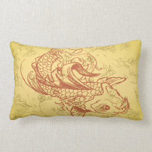 Cojín Lumbar ilustración vectorial de koi estilo vintage