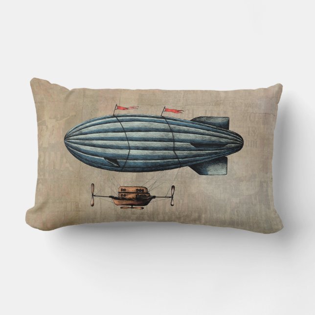 Cojín Lumbar Ilustracion Vintage Blimp (Anverso)