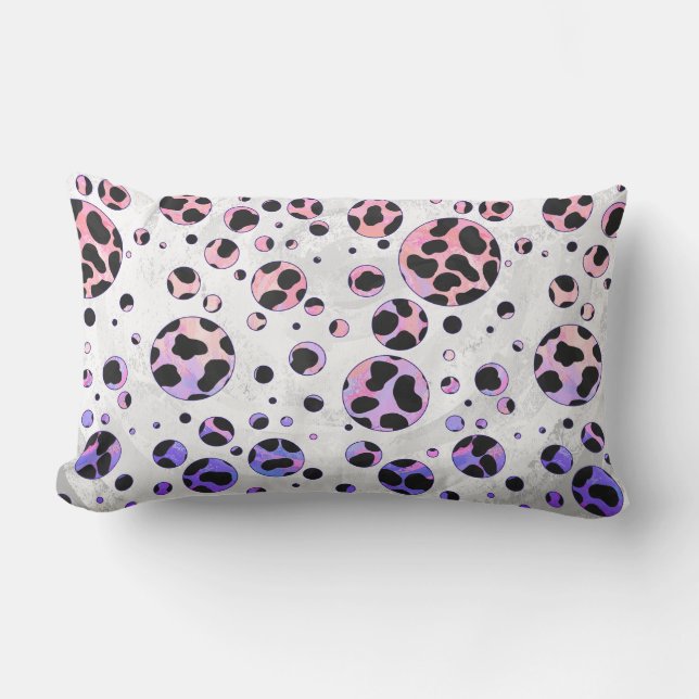 Cojín Lumbar Impresión dálmata de polka negra y rosa (Anverso)