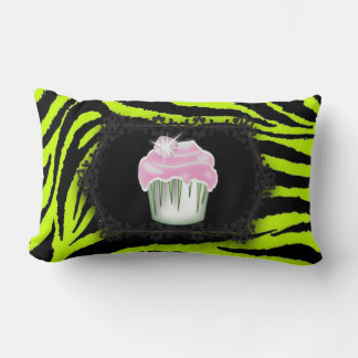 Cojín Lumbar Impresión de cebra verde limón Pastel rosa Dulce D
