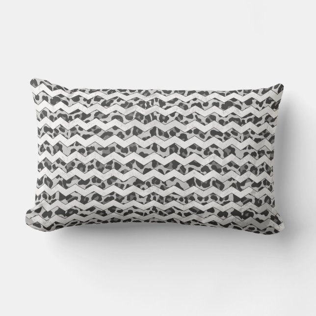 Cojín Lumbar Impresión gris y gris claro de leopardo de Chevron (Anverso)