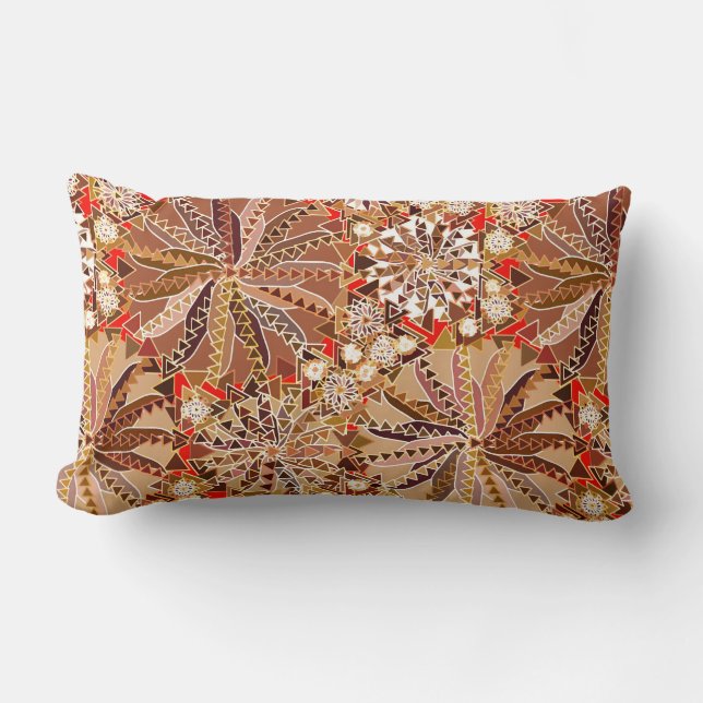 Cojín Lumbar Impresión tribal de manala, marrón, beige y rojo (Anverso)