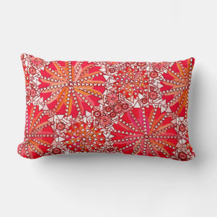 Cojín Lumbar Impresión tribal de Mandala, rojo coral y blanco