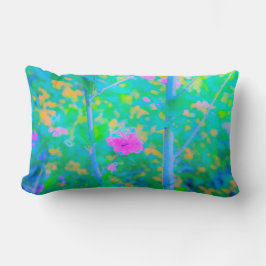 Cojín Lumbar Impresionante paisaje azul con flor rosa