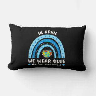 Cojín Lumbar In April We Wear Blue Rainbow Autism Awareness Puz