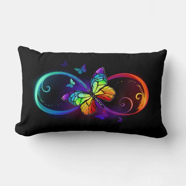 Cojín Lumbar Infinidad vibrante con mariposa arco iris sobre ne (Anverso)