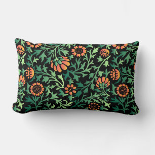 Cojín Lumbar Intrincado patrón floral con hojas verdes