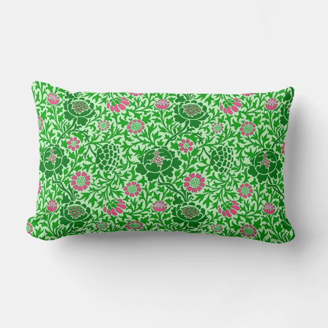 Cojín Lumbar Jacobean Floral, Emerald y Lime Green (Anverso)