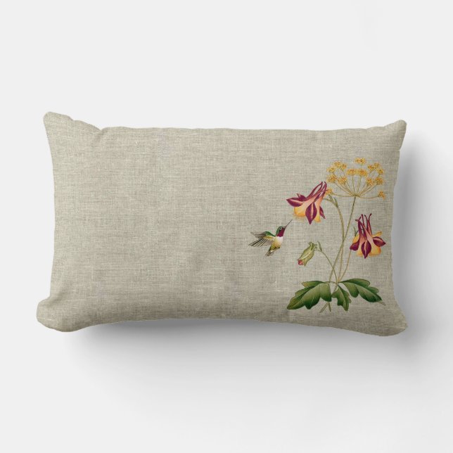 Cojín Lumbar Jardín botánico del colibrí floral dulce del (Anverso)