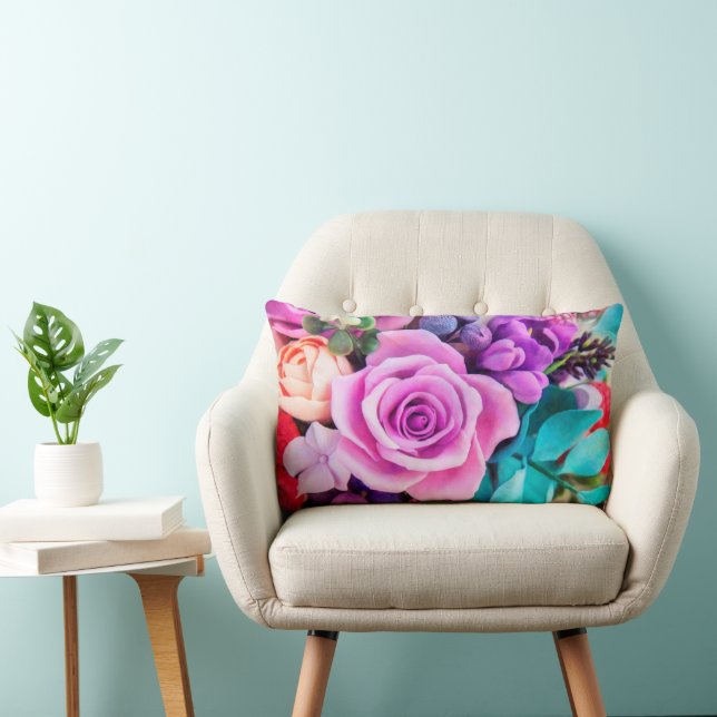 Cojín Lumbar Jardín de flores de rosa romántica (Silla)