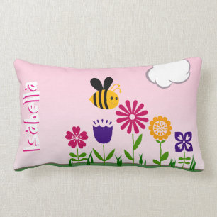 Cojín Lumbar Jardín de flores feliz de la abeja personalizado