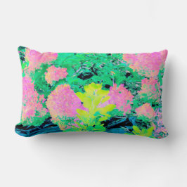 Cojín Lumbar Jardín de hidrangea rosada con oliva amarilla