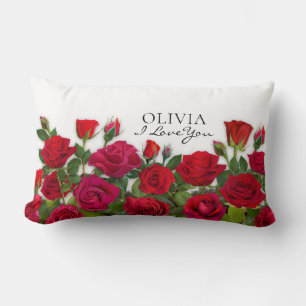Cojín Lumbar Jardín de Rosas Rojas Modernas Minimalista Nombre