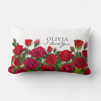 Cojín Lumbar Jardín de Rosas Rojas Modernas Minimalista Nombre