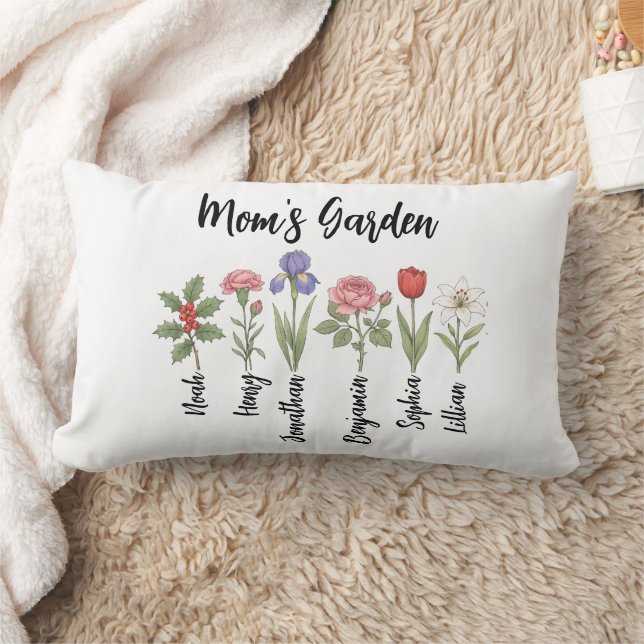 Cojín Lumbar Jardín Personalizado de Mamá | Flores Personalizad (Manta)