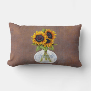 Cojín Lumbar Jarrón Hermosas Girasoles sobre Lumbar Rústico Mar