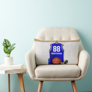 Cojín Lumbar Jersey azul y blanco personalizado del baloncesto