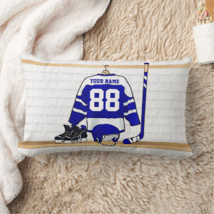 Cojín Lumbar Jersey de hockey sobre hielo azul y blanco persona