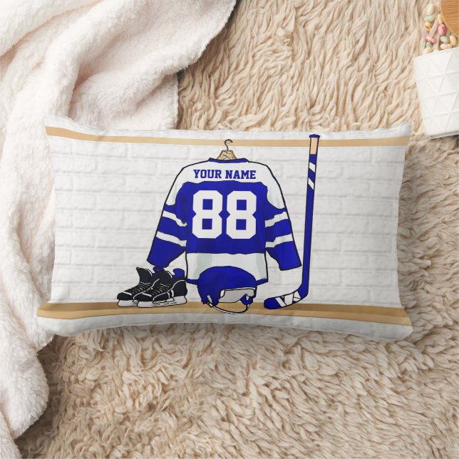 Cojín Lumbar Jersey de hockey sobre hielo azul y blanco persona (Manta)
