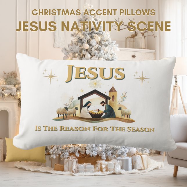 Cojín Lumbar Jesus Nativity Christmas Accent Pillow Gold (Jesus Christmas Season Christian Lumbar Pillow)