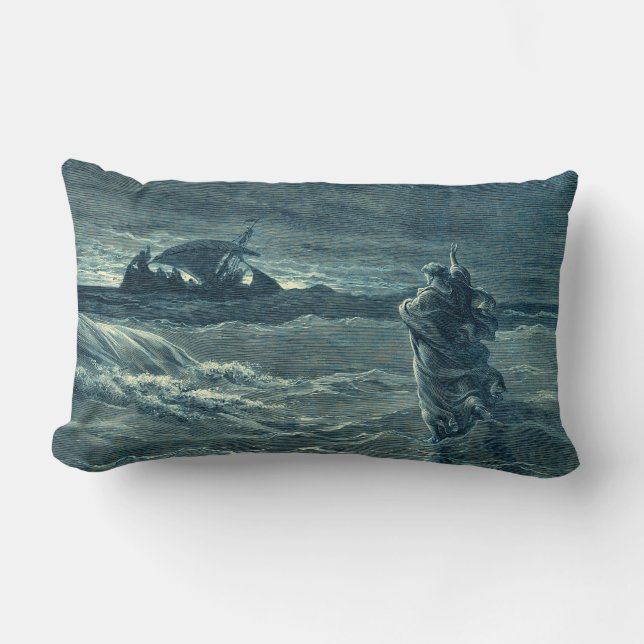 Cojín Lumbar Jesús que camina en la biblia del mar el | (Anverso)