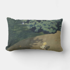 Cojín Lumbar Joven Chica corriendo después de una pelota roja (