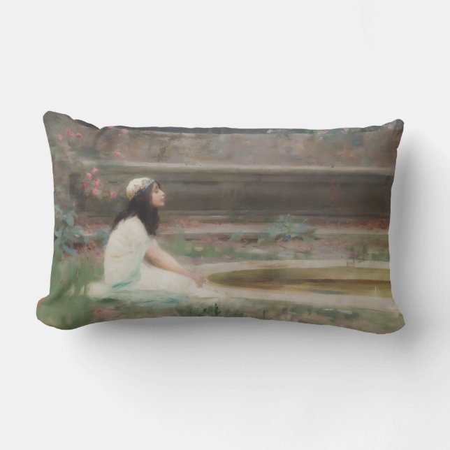 Cojín Lumbar Joven muchacha junto a una piscina (de Herbert Dra (Anverso)