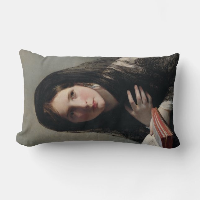 Cojín Lumbar Joven perdida en sueños (leyendo un libro) (Anverso)