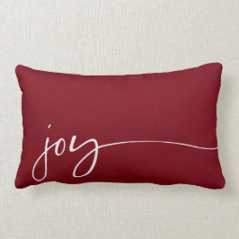 Cojín Lumbar Joy Deep Red Elegant Navidades en tipografía de gu