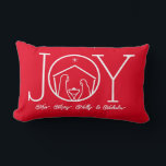 Cojín Lumbar JOY Natividad Navidades cristianos Nombre de famil<br><div class="desc">Este diseño único de Navidades presenta la expresión "Navidades JOY" con la escena de la natividad en la letra "O" y el espacio para su texto en la parte inferior! La colección de productos correspondiente está disponible en nuestra tienda, zazzle.com/store/doodlelulu! Póngase en contacto con nosotros si desea que este diseño...</div>