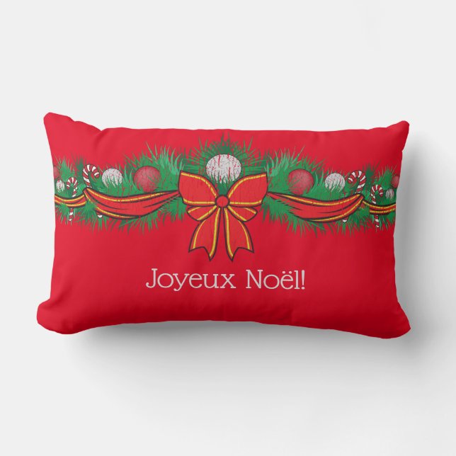 Cojín Lumbar Joyeux Noël - rojo festivo (Anverso)
