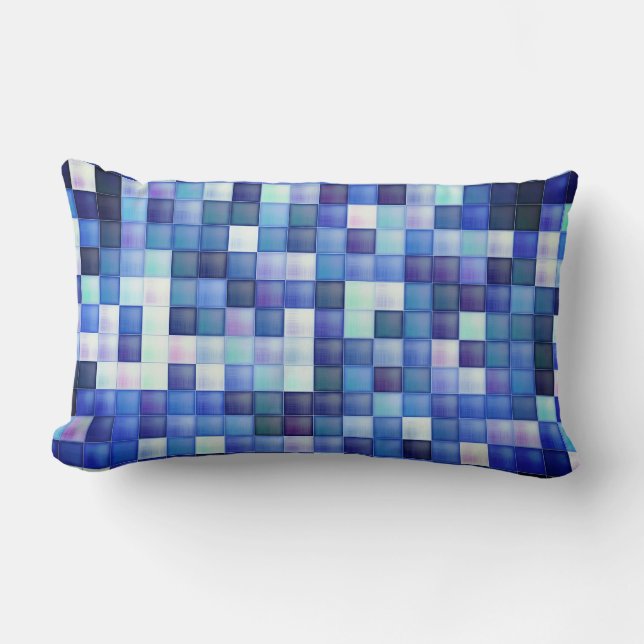 Cojín Lumbar Juego de video Pixels Blue Square Pattern (Anverso)