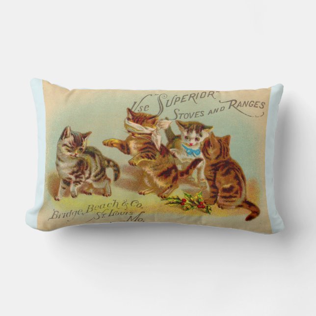 Cojín Lumbar Jugando gatitos de tarjetas de comercio de Victori (Anverso)