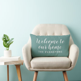 Cojín Lumbar Juniper Green Script Bienvenido a Nuestro Hogar