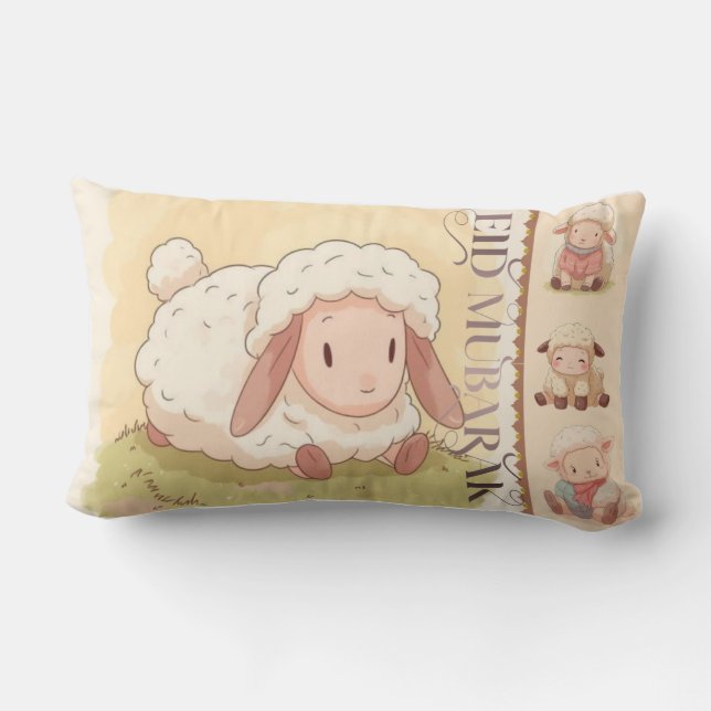Cojín Lumbar Kawaii Sweet Sheep "Eid Mubarak" Throw Pillow (Reverso )